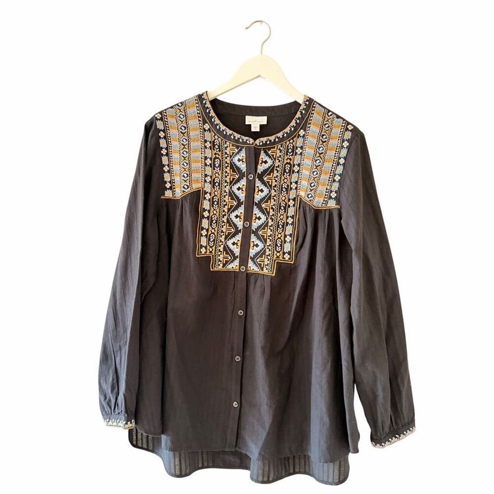 J Jill Pure Elements Embroidered Relaxed Bohemian Festival Blouse SZ XL #2627 - Picture 1 of 15